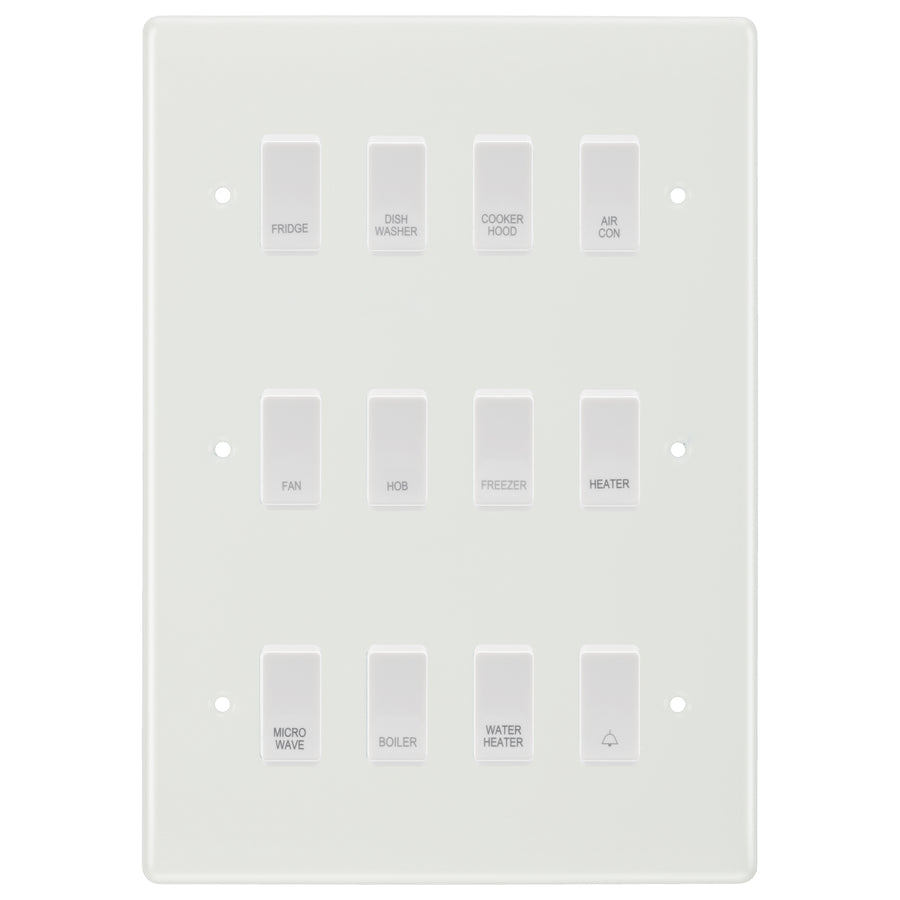 BG White Moulded 12 Gang Custom Labelled Appliance Grid Switch