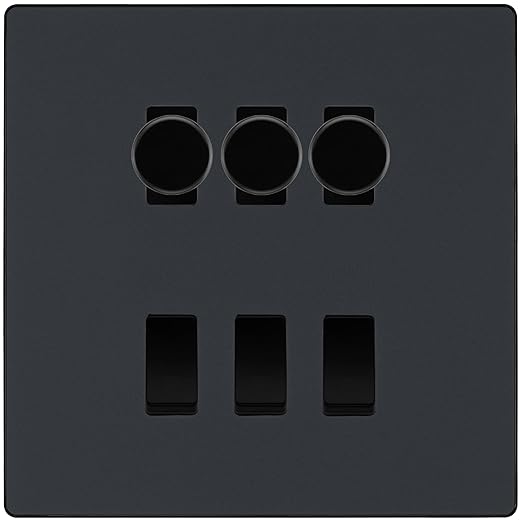 BG Evolve Matt Grey 6 Gang Switch 3x Trailing Edge LED Dimmer 3x Intermediate Custom Grid Switch