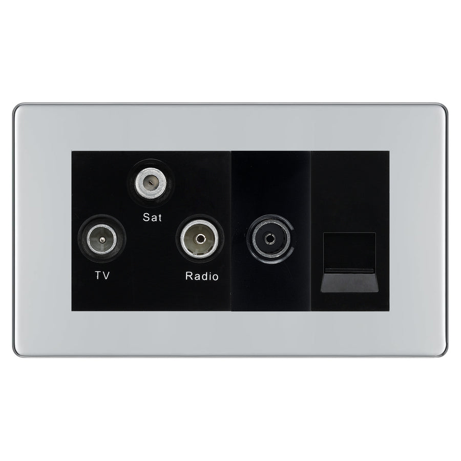 BG Screwless Polished Chrome TV/FM/SAT + Return & 1 Gang Tel - Screened Triplex Socket FPC68B
