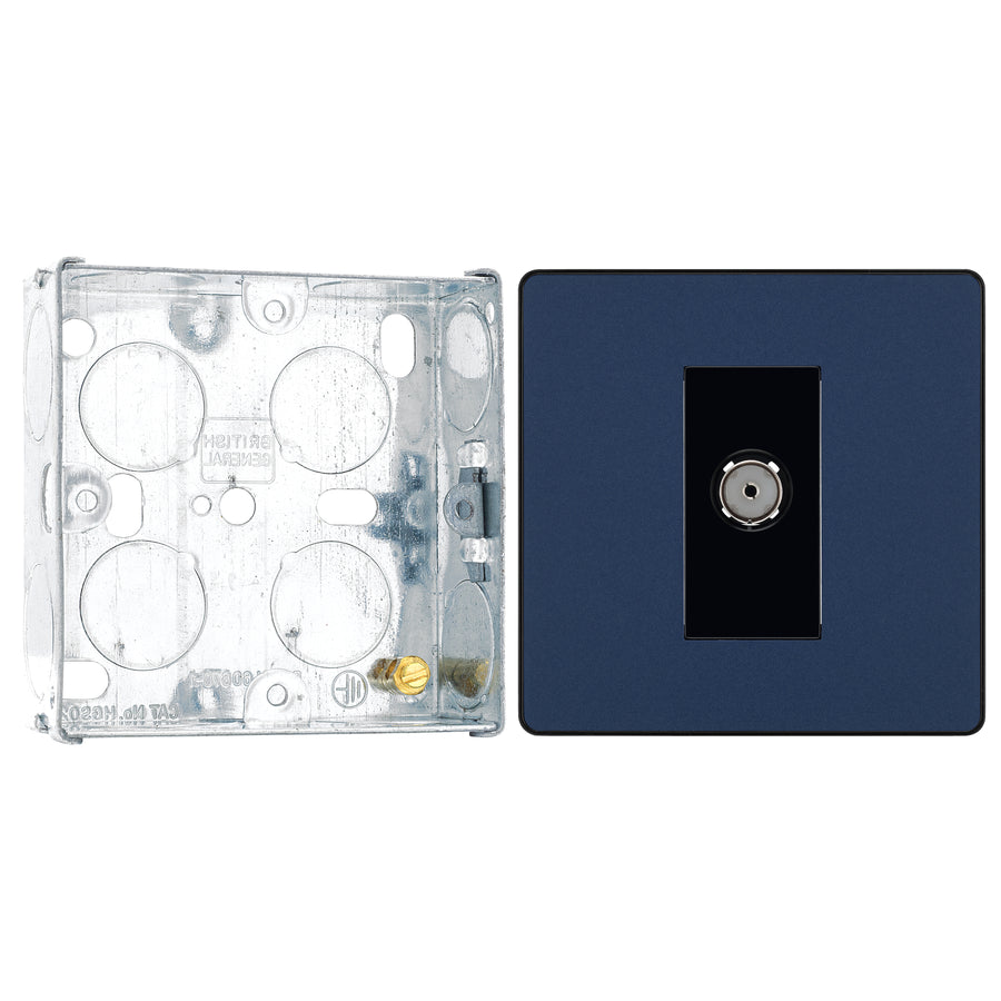BG Evolve Matt Blue Co-Axial Socket Outlet PCDDB60B with 25mm Steel Back Box