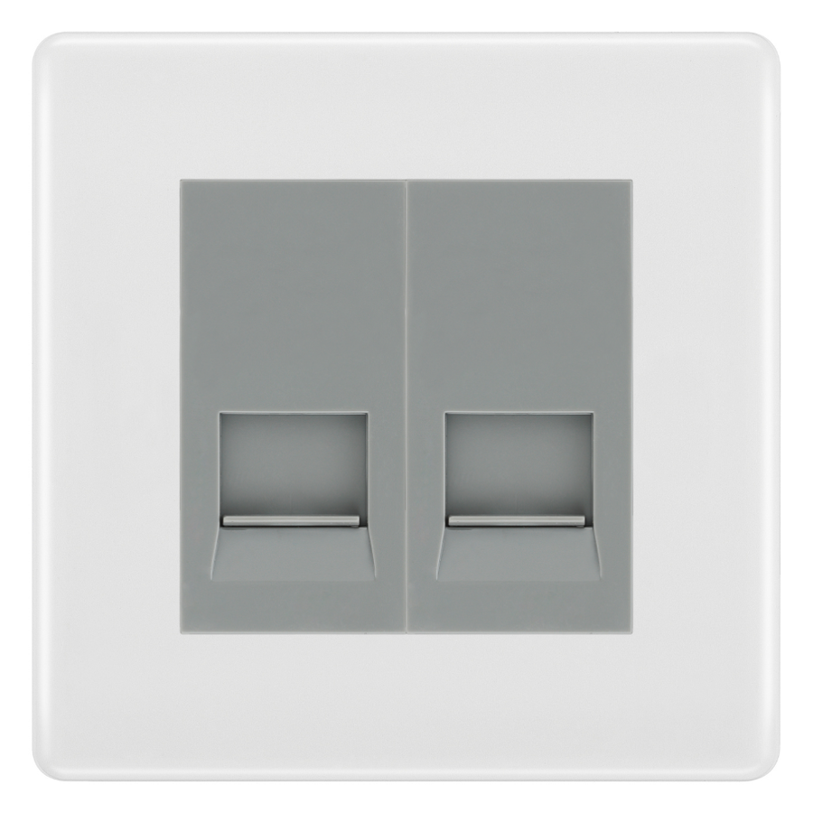 BG White Moulded Double Secondary Telephone Socket, Screw Terminal - Grey Insert