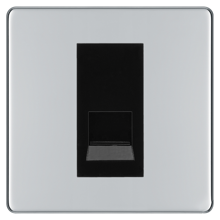 BG Screwless Polished Chrome Single Secondary Telephone Socket, Screw Terminal - Black Insert