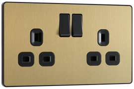 BG Evolve PCDSB22B Satin Brass 2 Gang 13A Switched Socket-Black Insert