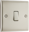 NPR12 Front - This pearl nickel finish 20A 16AX single light switch from British General will operate one light in a room. The 2 way switching allows a second switch to be added to the circuit to operate the same light from another location (e.g. at the top and bottom of the stairs).