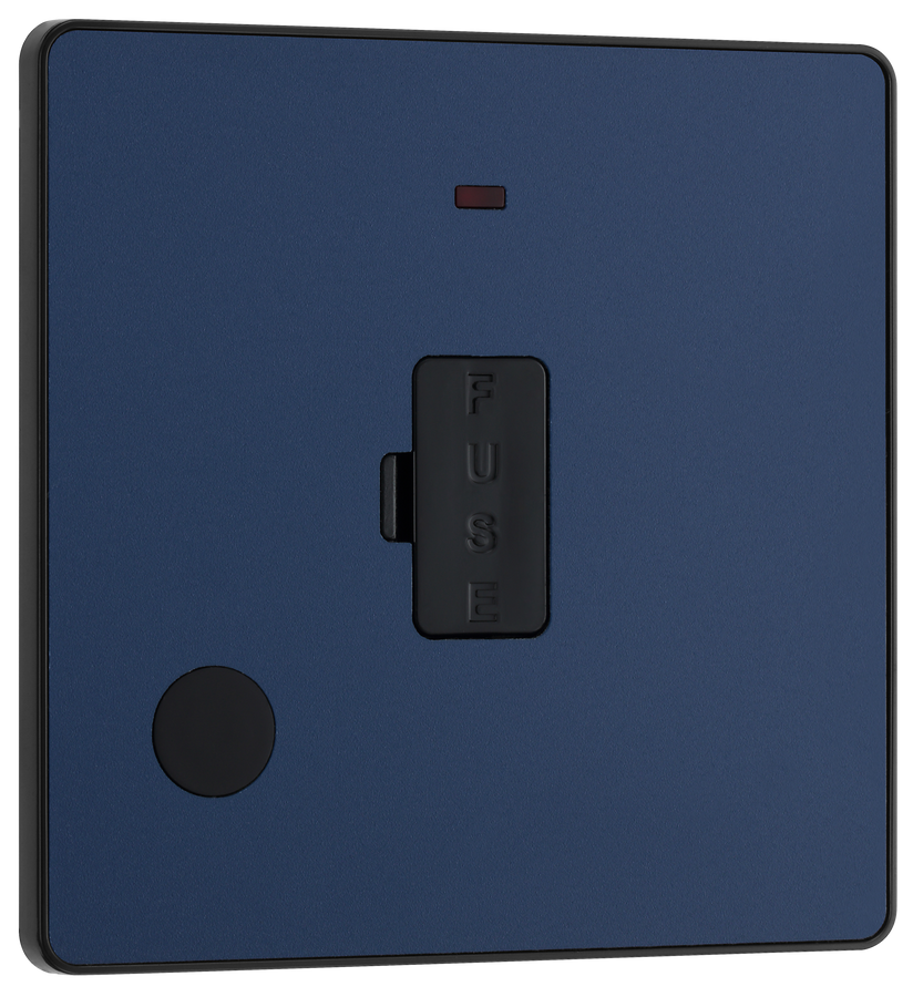 PCDDB54B Front -This Evolve Matt Blue 13A fused and unswitched connection unit from British General provides an outlet from the mains containing the fuse, ideal for spur circuits and hardwired appliances.