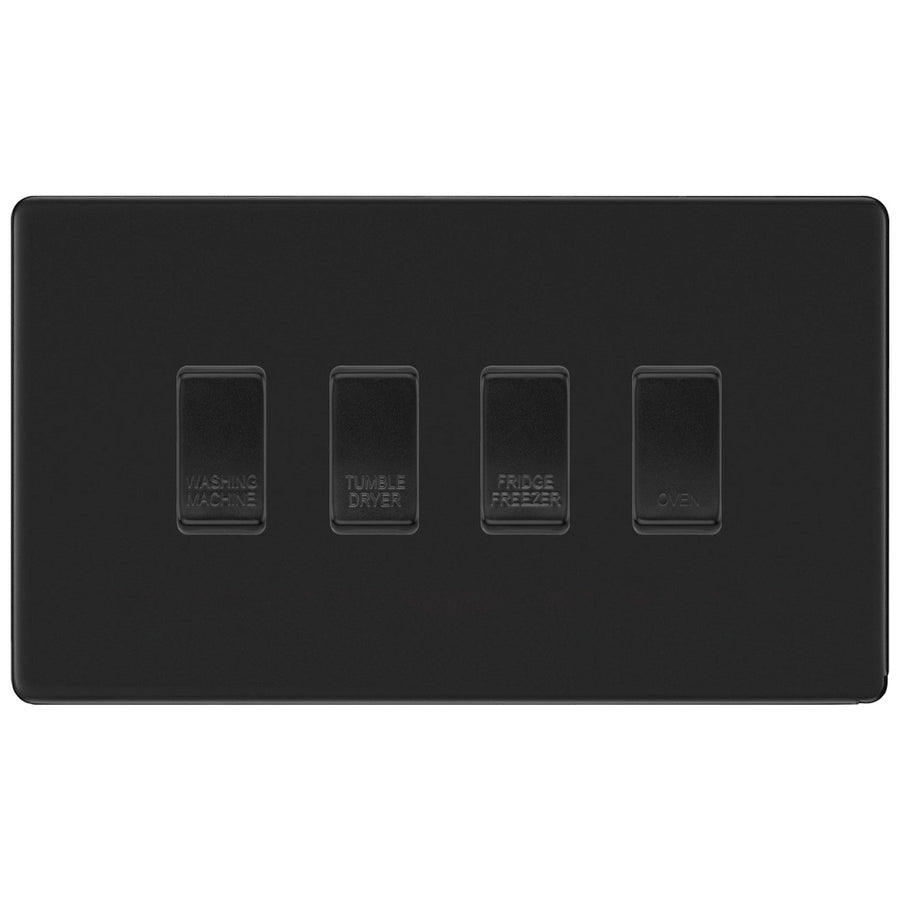 BG Screwless Matt Black 4 Gang Custom Appliance Grid Switch Panel Kitchen