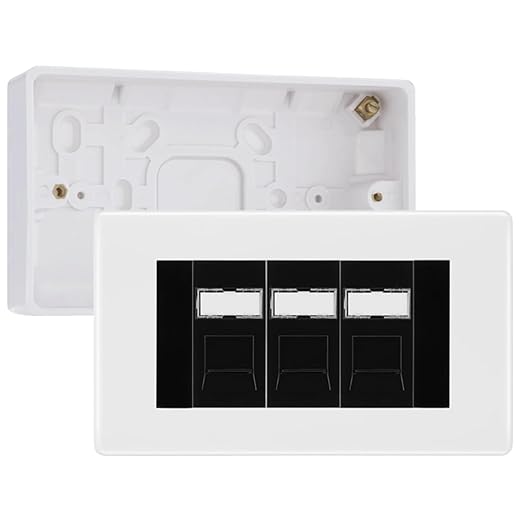 Back Box Rj45 BG Nexus White RJ45 CAT6 Module with 3 Gang Faceplate, 3 Port Network ...