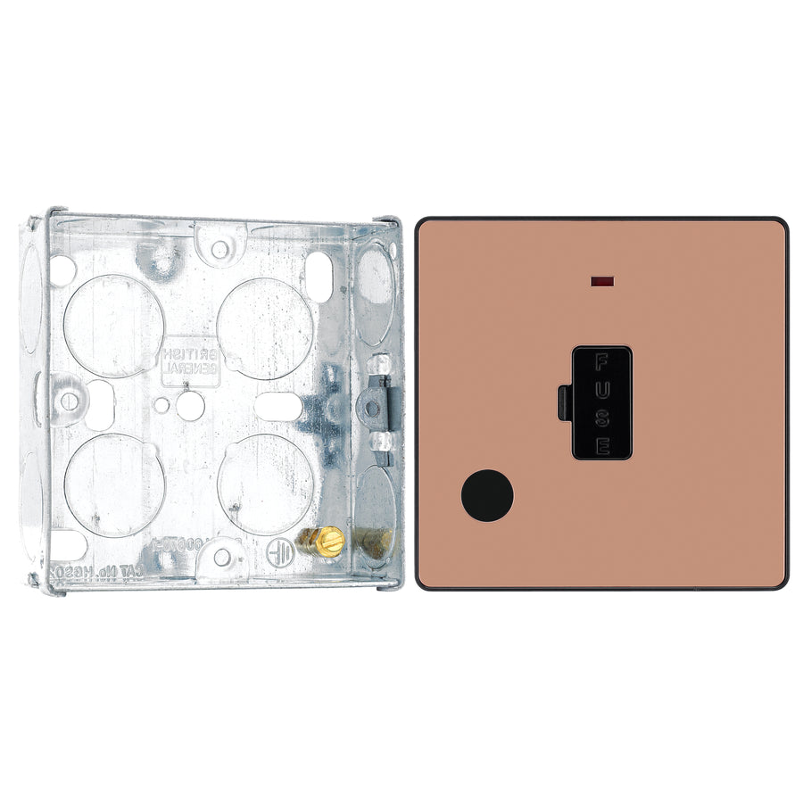 BG Evolve Polished Copper 13A Flex Outlet Neon Unswitched Fused Connection Unit PCDCP54B with 25mm Steel Back Box