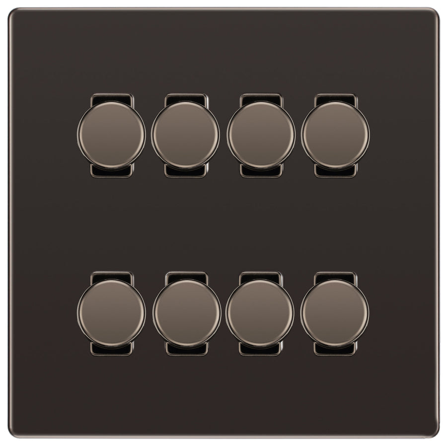 BG Black Nickel Screwless Flat Plate 8 Gang Trailing Edge LED Dimmer Light Switch 2 Way Custom Switch