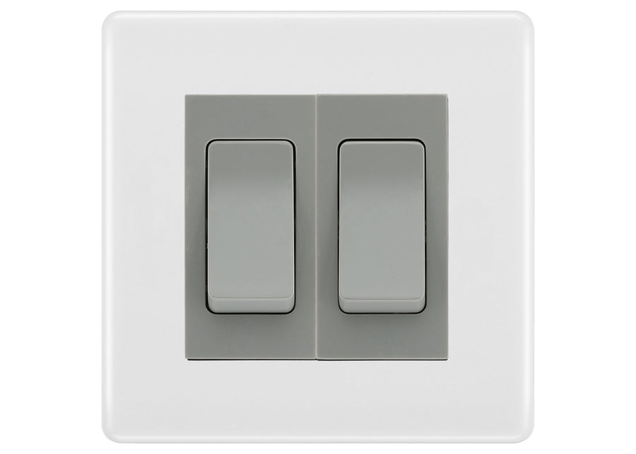 BG Nexus White Moulded 2-Gang Light Switch 1x 2-Way + 1x Intermediate – Grey Inserts
