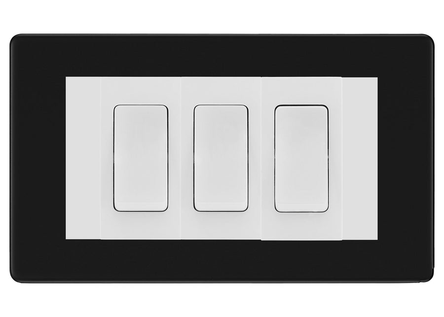 BG Matt Black Screwless 3G Switch 1x Intermediate 2x 2 Way Switch - White Insert