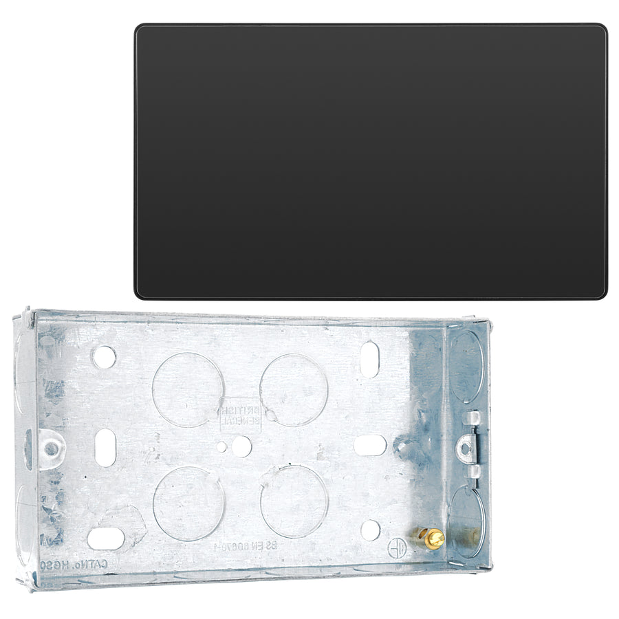 BG Evolve Black Chrome 2 Gang Double Blank Plate PCDBC95B with 25mm Steel Back Box