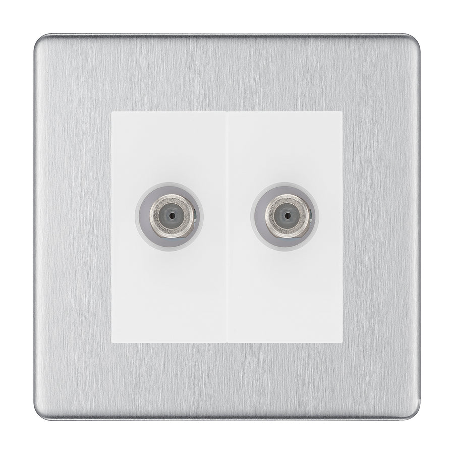 BG Screwless Brushed Steel Double Satellite Socket FBS642W