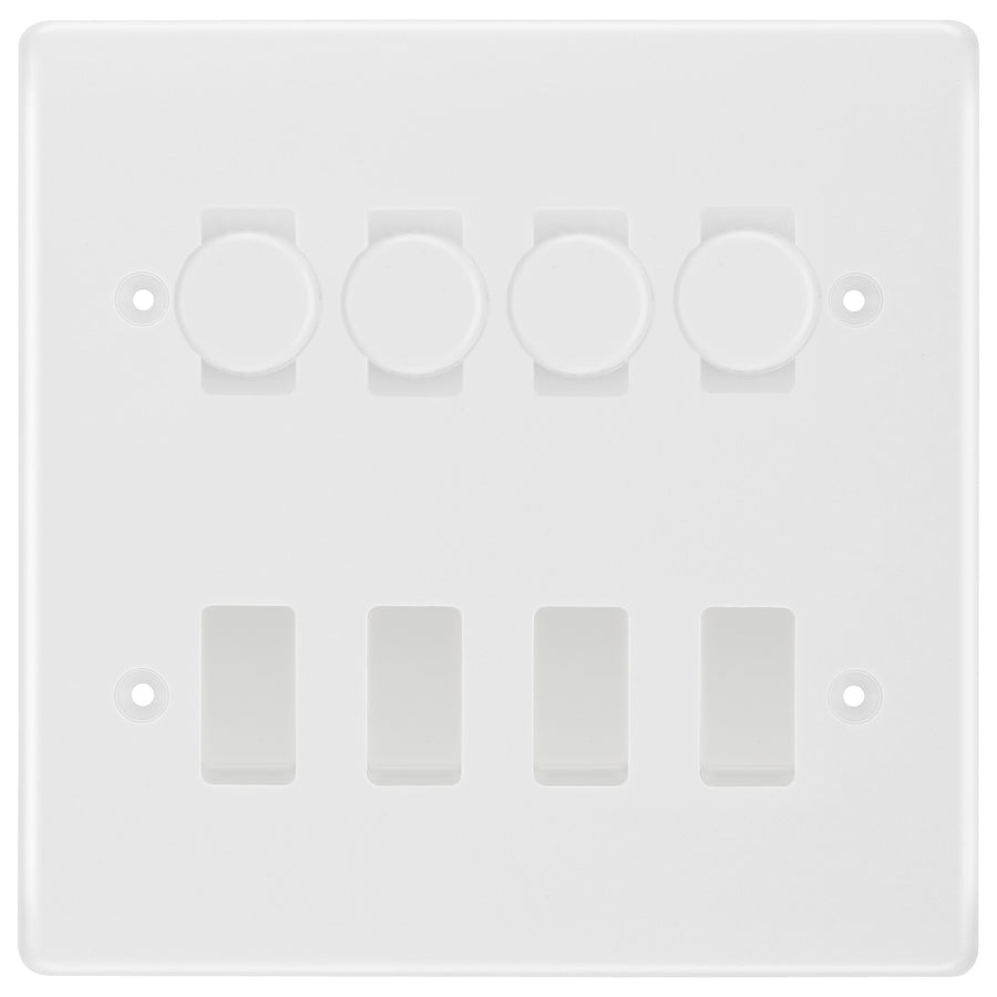 BG Nexus White Moulded 8 Gang Switch 4x Trailing Edge LED Dimmer 4x 2Way Custom Switch