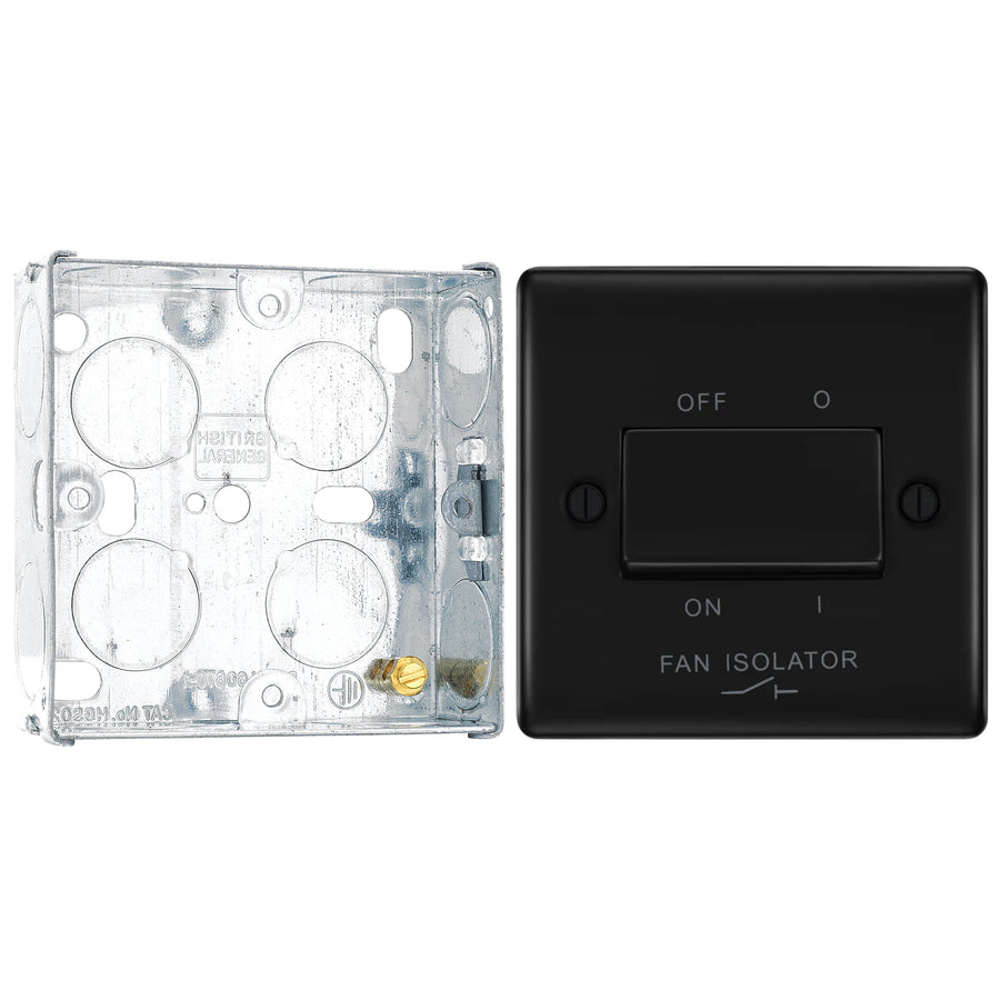 BG Nexus Matt Black 10A Triple Pole Fan Isolator Switch NFB15 with 25mm Steel Back Box