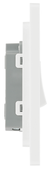 PCDBS12W Side - This Evolve Brushed Steel 20A 16AX single light switch from British General will operate one light in a room.