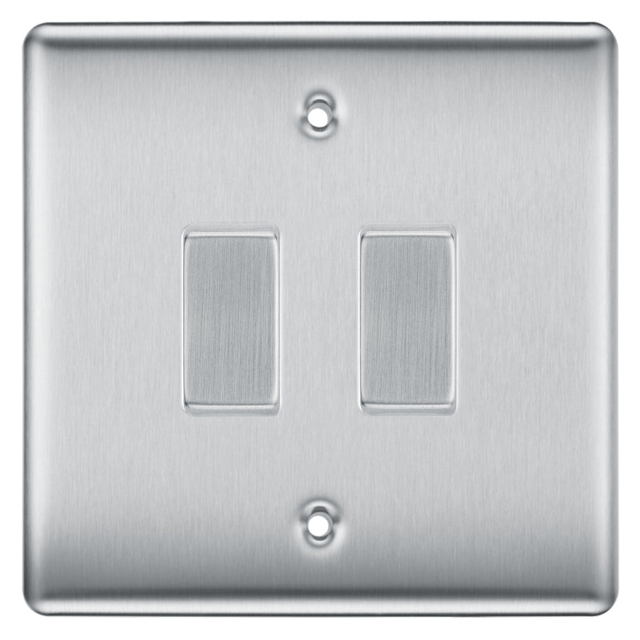 BG Nexus Brushed Steel 2 Gang Intermediate Light Switch Custom Grid Switch