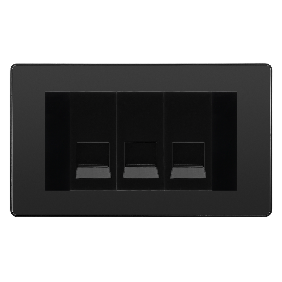 BG Evolve Black Chrome 3 Gang Secondary Telephone Socket, Screw Terminal - Black Insert