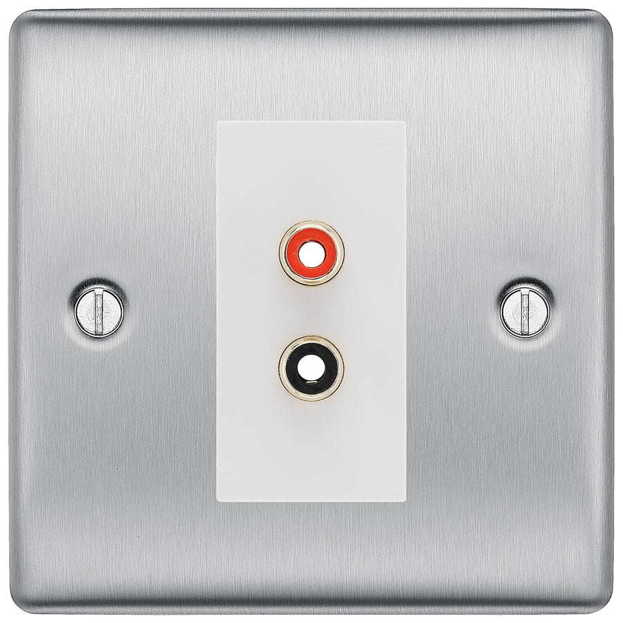 BG Nexus Brushed Steel Euro Module RCA X 2 Outlet NBSRCA2W