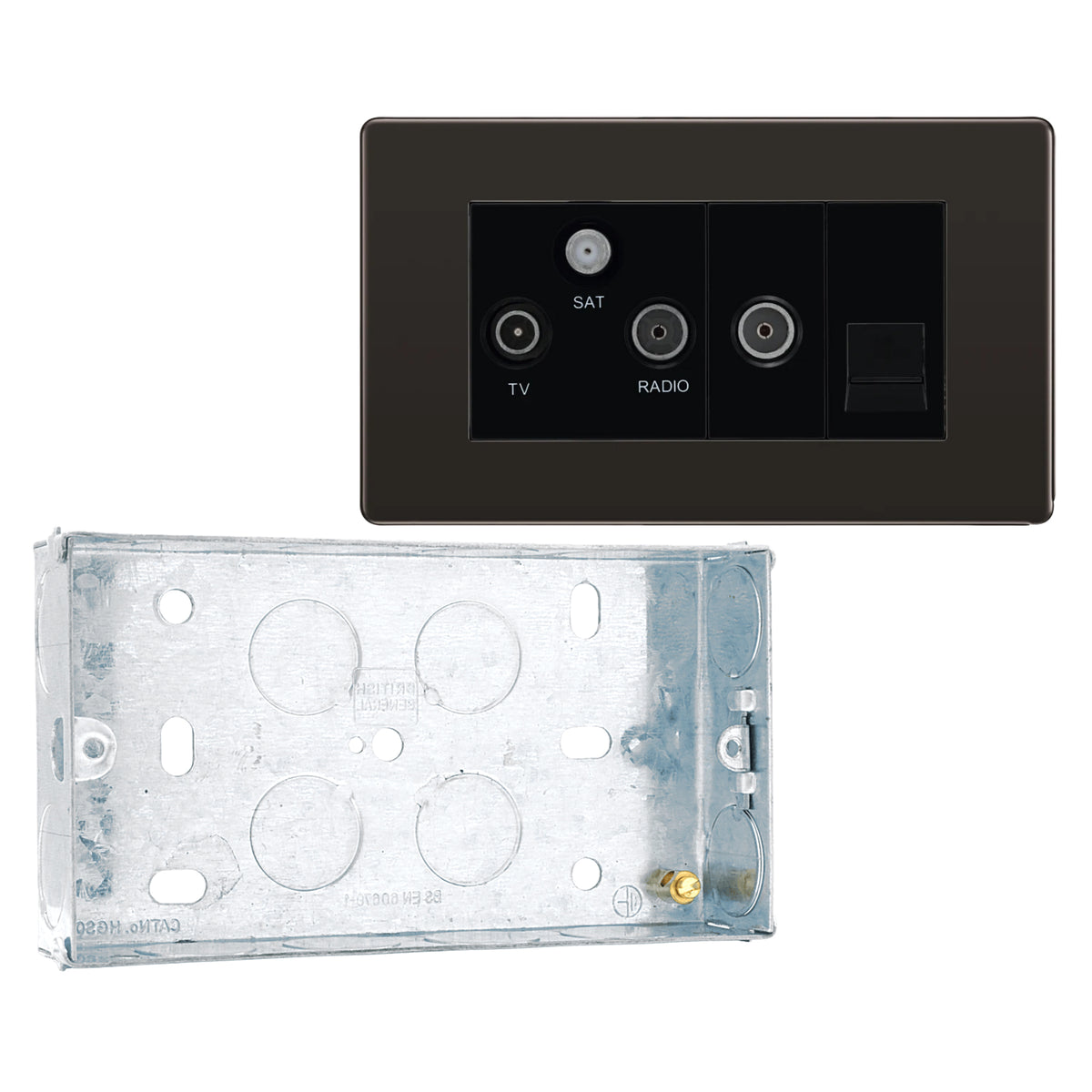 BG Screwless Black Nickel TV/FM Satellite Telephone Triplex Socket ...
