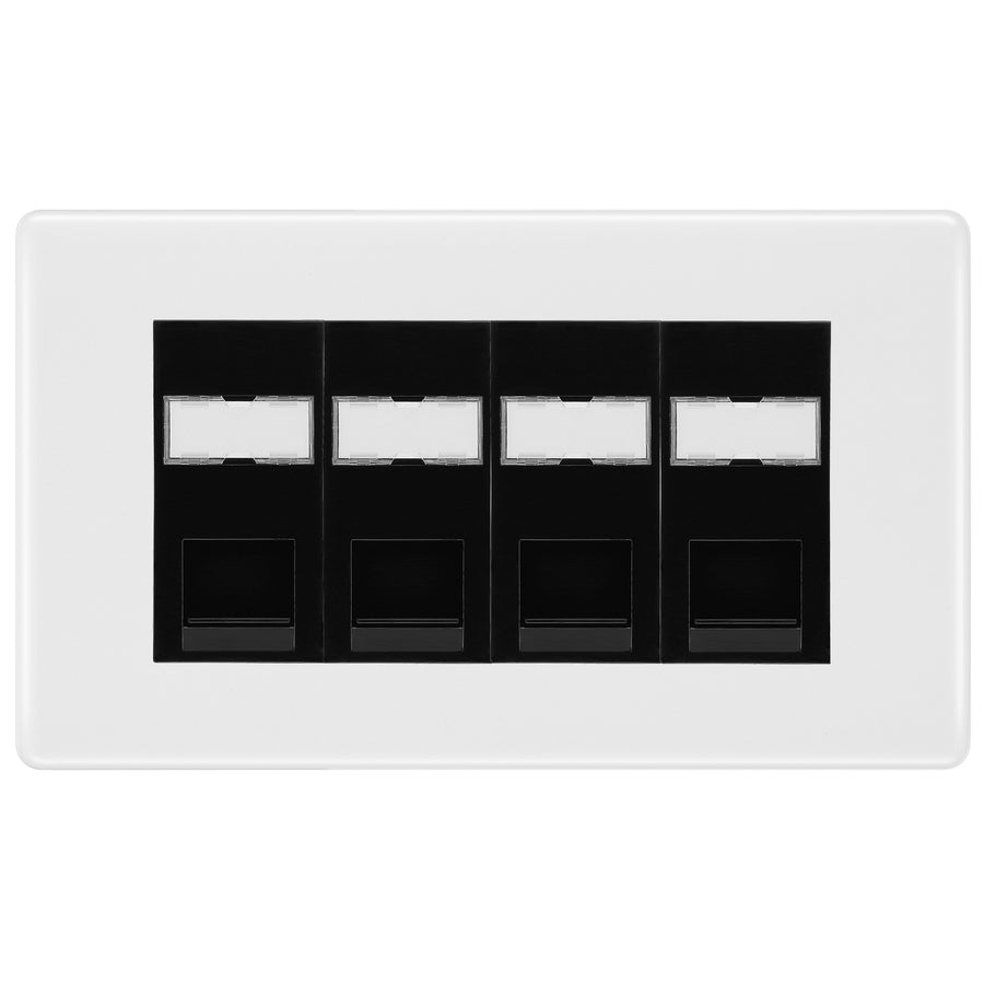 BG White Moulded 4 Gang RJ45 Cat5e Data Socket Black Inserts