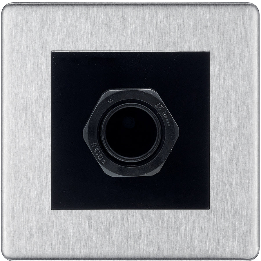 BG Screwless Brushed Steel 45A Flex Outlet Euro Module | Black Insert