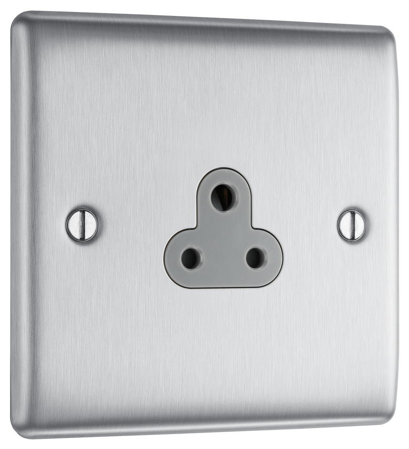 BG NBS28G Nexus 2A, unswitched socket round pin Brushed Steel