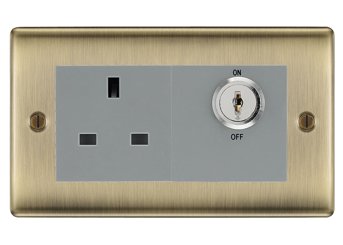 BG Nexus Antique Brass 13A Double Pole Key Controlled Socket – Grey ...