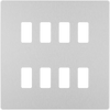 RPCDBS8W Front - The Grid modular range from British General allows you to build your own module configuration with a variety of combinations and finishes. This brushed steel finish Evolve front plate clips on for a seamless finish, and can accommodate 8 Grid modules - ideal for commercial applications.