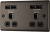 NBN24U44B Front - This 13A double power socket from British General comes with four USB charging ports allowing you to plug in an electrical device and charge mobile devices simultaneously without having to sacrifice a power socket.