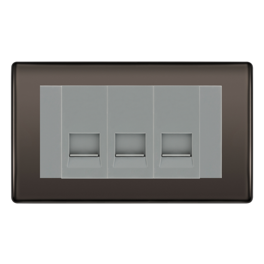 BG Nexus Black Nickel 3 Gang Master Telephone Socket – Grey Insert
