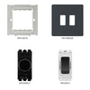 BG Evolve Matt Grey 2 Gang Light Switch 1x Dual Mode LED Dimmer 1x 2 Way Custom Switch