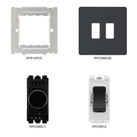 BG Evolve Matt Grey 2 Gang Light Switch 1x Dual Mode LED Dimmer 1x 2 Way Custom Switch
