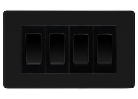 BG Electrical Screwless Matt Black 4-Gang Light Switch 1x 2-Way + 3x Intermediate – Black Inserts