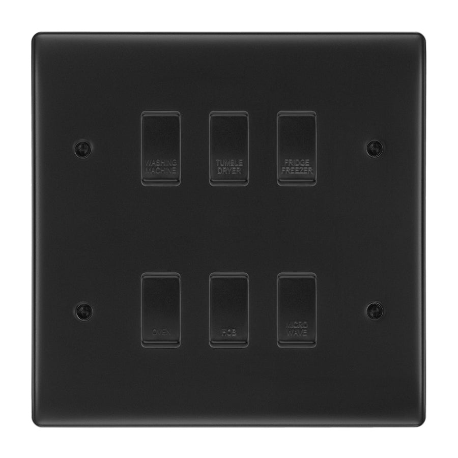 BG Matt Black 6 Gang Custom Grid Switch Panel Labelled Kitchen Appliance