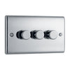 BG Nexus Polished Chrome 3 Gang 200W 2 Way Trailing Edge Push Type Dimmer Switch NPC83 with 35mm Steel Back Box