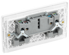 PCDCL22W Back - This Evolve pearlescent white 13A double switched socket from British General has been designed with angled in line colour coded terminals and backed out captive screws for ease of installation, and fits a 25mm back box making it an ideal retro-fit replacement for existing sockets. 