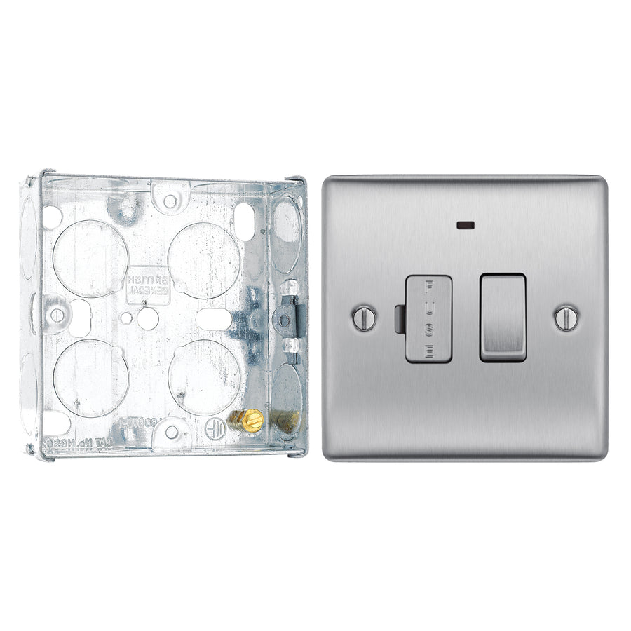 BG Nexus Brushed Steel 13A Switched Spur + Neon NBS52 with 25mm Steel Back Box