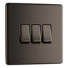 BG Screwless Black Nickel 20A 16AX 2 Way Triple Light Switch FBN43 with 25mm Steel Back Box