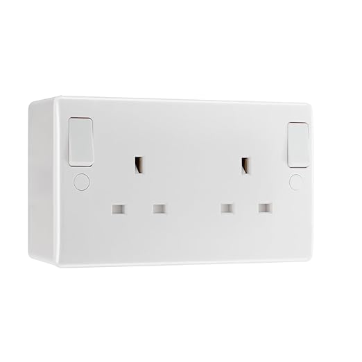 BG Nexus 13A DP Double Socket + Outboard Rockers White & 50mm Pattress Back Box