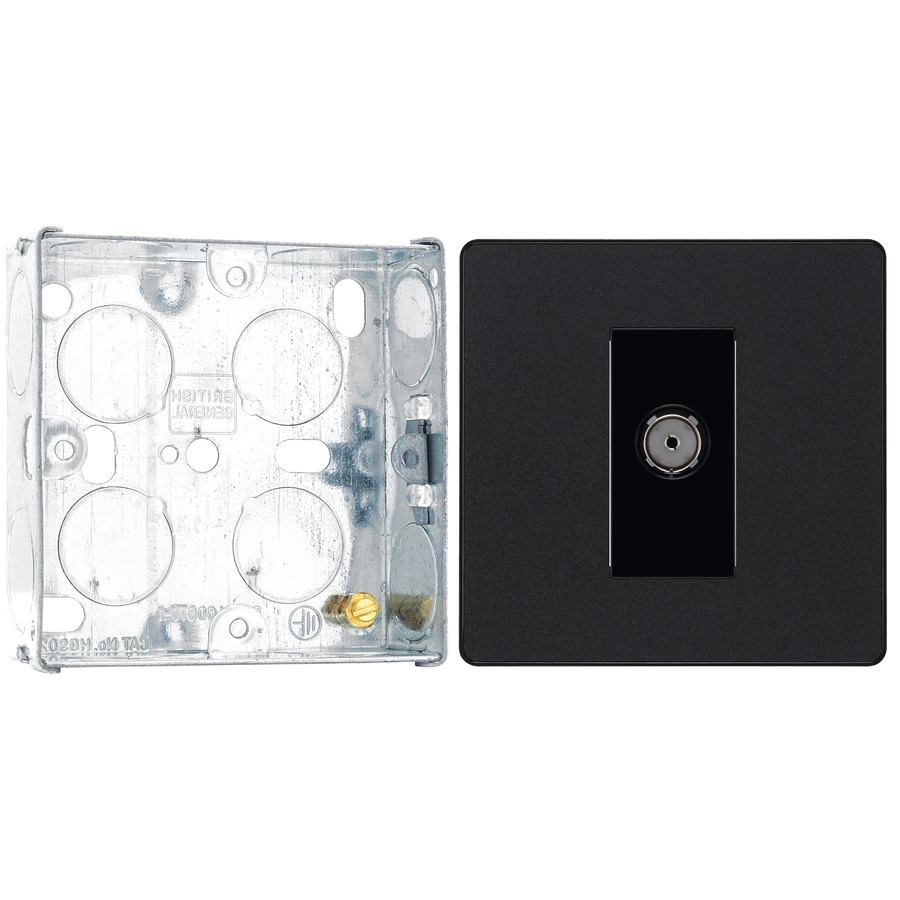BG Evolve Matt Black Co-Axial Socket Outlet PCDMB60B with 25mm Steel Back Box