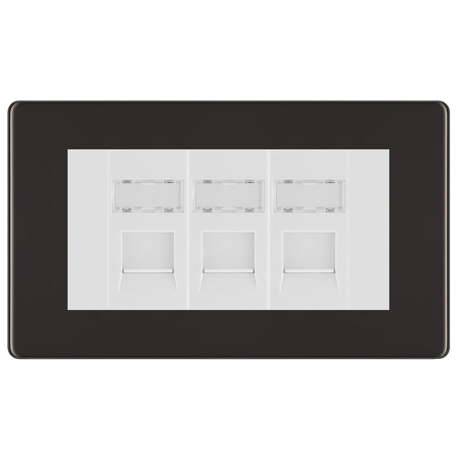 BG Screwless Black Nickel 3 Gang RJ45 Cat6 Data Socket Outlet White Inserts