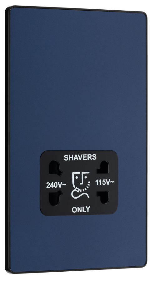 PCDDB20B Front - This Evolve Matt Blue dual voltage shaver socket from British General is suitable for use with 240V and 115V shavers and electric toothbrushes. 