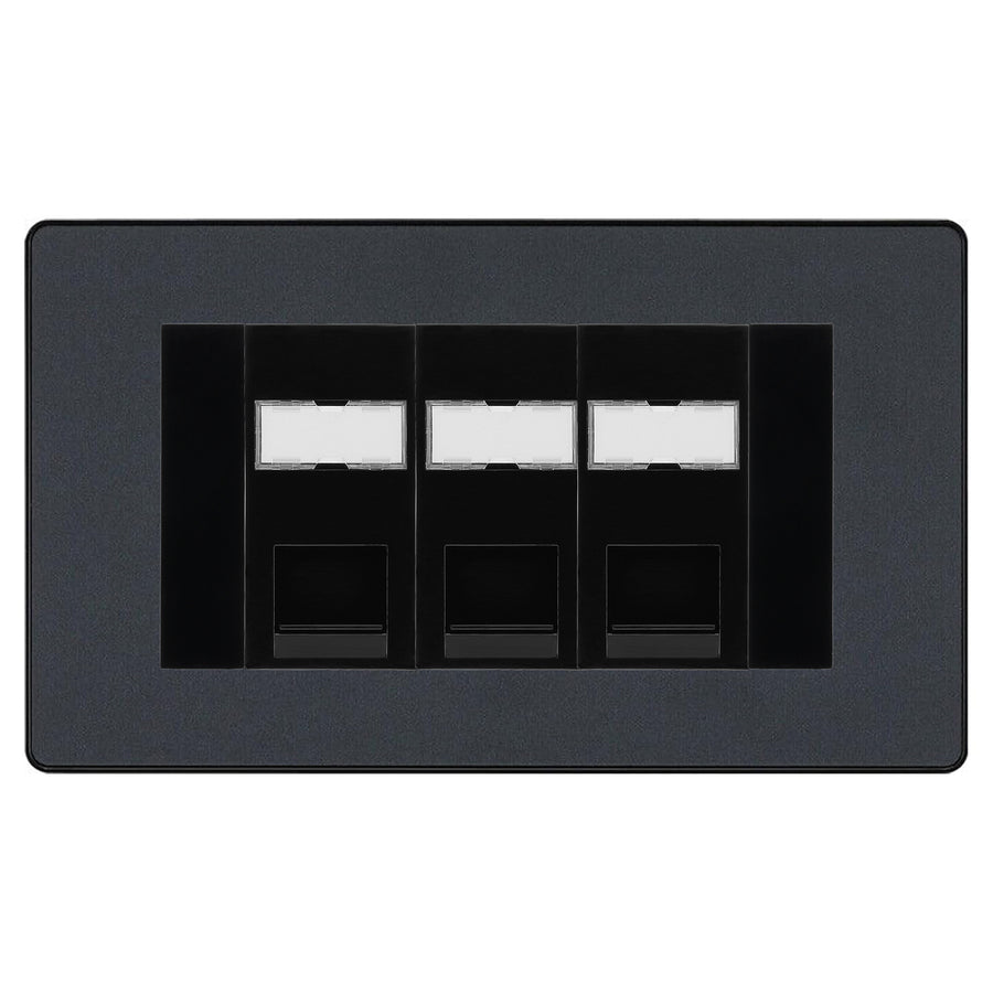 BG Evolve Matt Grey 3 Gang RJ45 Cat5e Data Socket Black Inserts