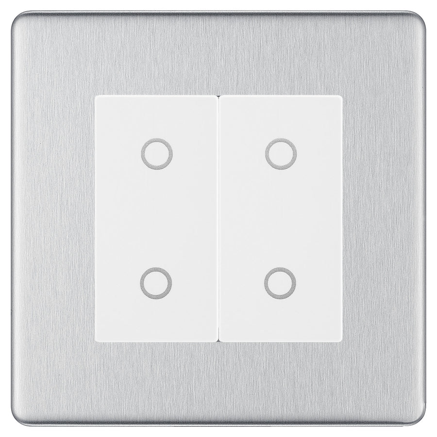 BG Nexus Screwless Brushed Steel Double Secondary Touch Dimmer Switch - White Insert