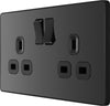 BG Evolve PCDBC22B Black Chrome 2 Gang 13A Switched Socket Outlet - Black Insert