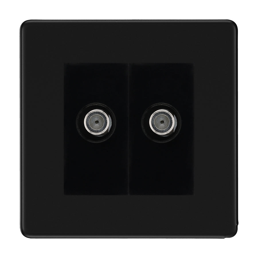 BG Screwless Matt Black Double Satellite Socket FFB642B