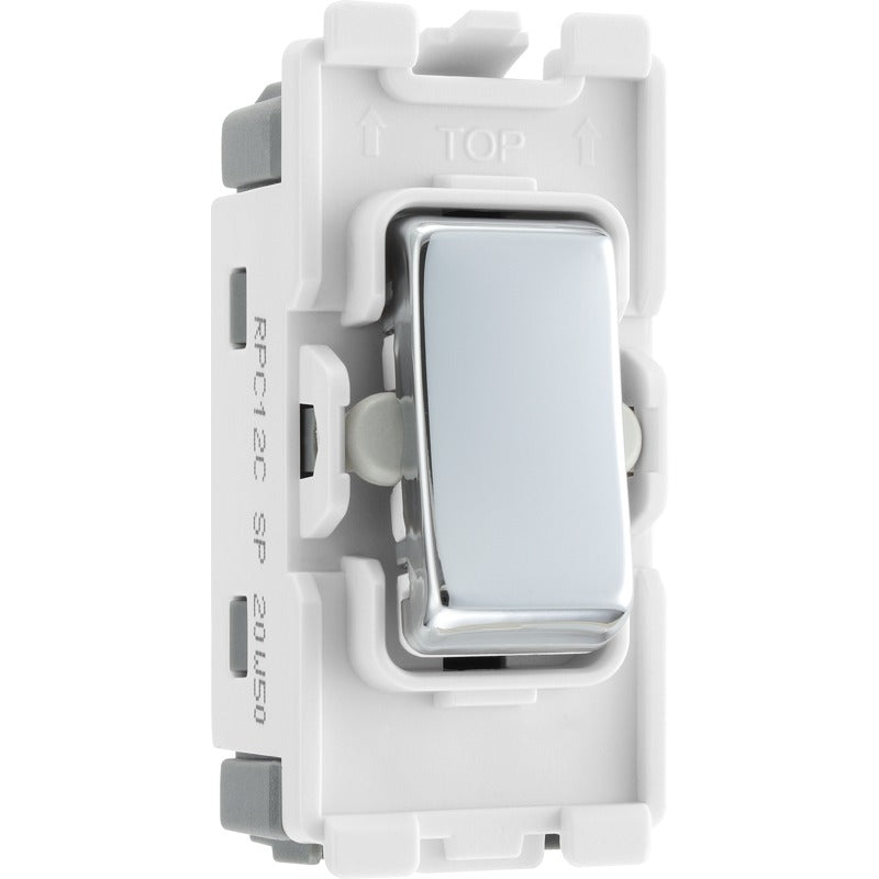 BG RPC12C Nexus Grid Polished Chrome 20AX 2 Way 1 Pole Centre-Off Switch Module