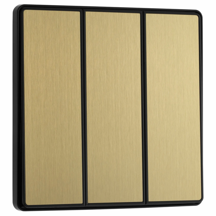BG Evolve Satin Brass 3 Gang 2-Way 20A Edge to Edge Rocker Light Switch | PCDSB43EB