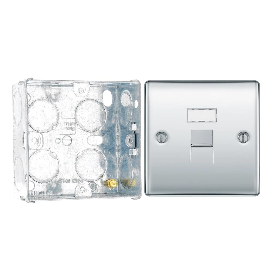 BG Nexus Polished Chrome 1 Gang RJ45 Single Data Outlet NPCRJ451 with 35mm Steel Back Box